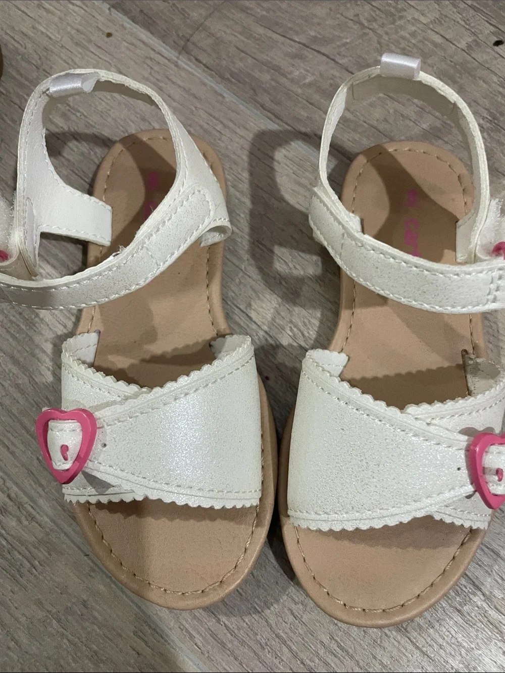 Carter's White Girls Sandals with Pink Heart Buckles